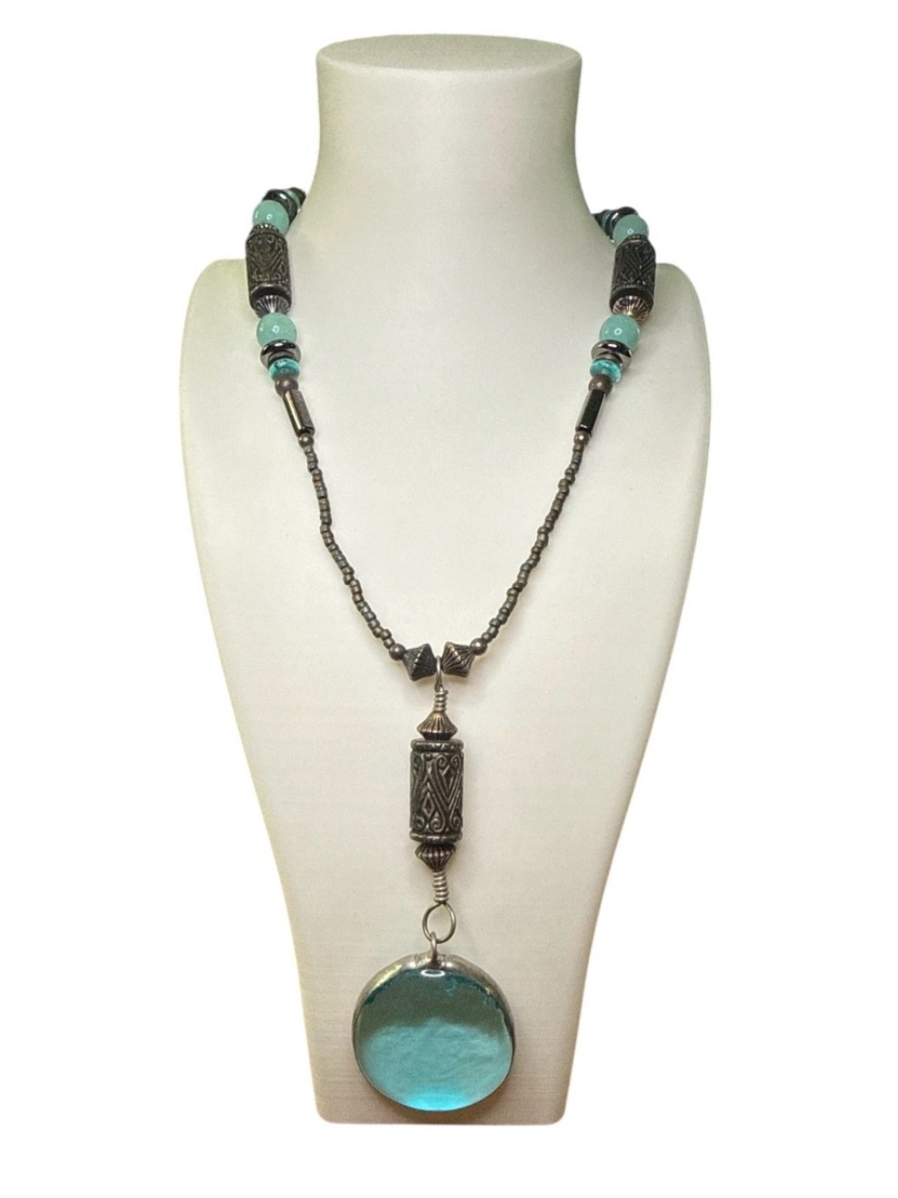 Paparazzi “Middle Earth” Blue Glass Stone Pendant Necklace Bronze & Turquoise